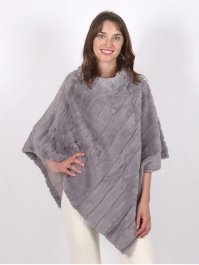 Soft Faux Fur Poncho W/ Diagonal Pattern 